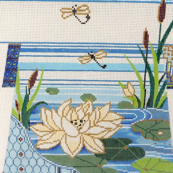 Sophia Large Water Lily Dragonfly Kimono Needlepoint Canvas Hand Painted 18ct - Picture 3 of 5